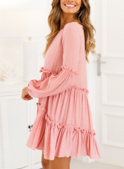 Fashion Lantern sleeve Round Neck Loose Ruffle Hem Dress