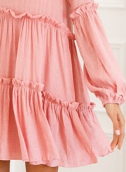 Fashion Lantern sleeve Round Neck Loose Ruffle Hem Dress