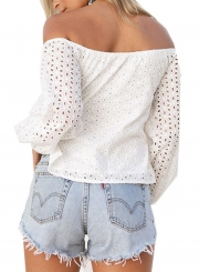 Chic Off The Shoulder Long Sleeve Hollow Out White Blouse