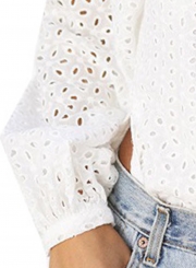 Chic Off The Shoulder Long Sleeve Hollow Out White Blouse