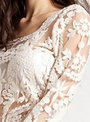 Fashion Sexy Round Neck Long Sleeve Lace Hollow Out Blouse