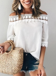Sexy Off The Shoulder Half Sleeve Hollow Out Loose Blouse