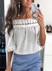 Sexy Off The Shoulder Half Sleeve Hollow Out Loose Blouse