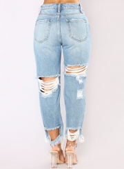 Fashion Casual High Waist Destroyed Straight Leg Loose Fit Jeans