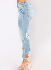 Fashion Casual High Waist Destroyed Straight Leg Loose Fit Jeans