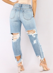 Fashion Casual High Waist Destroyed Straight Leg Loose Fit Jeans