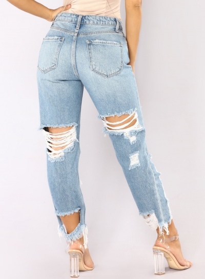 high waisted destroyed jeans