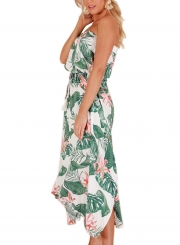 Summer Sexy Floral Print Chest Wrapped Elastic Waist Beach Dress