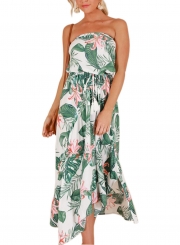 Summer Sexy Floral Print Chest Wrapped Elastic Waist Beach Dress