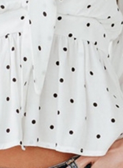 Sexy V Neck Polka Dot Bow Tie Flare Sleeve Slim Blouse