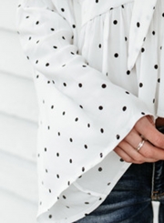 Sexy V Neck Polka Dot Bow Tie Flare Sleeve Slim Blouse