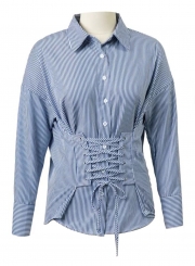 Casual Turn-Down Collar Long Sleeve Lace-Up Slim Button Down Shirt