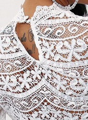 Summer Lace Long Sleeve Hollow Out Crop Top Blouse