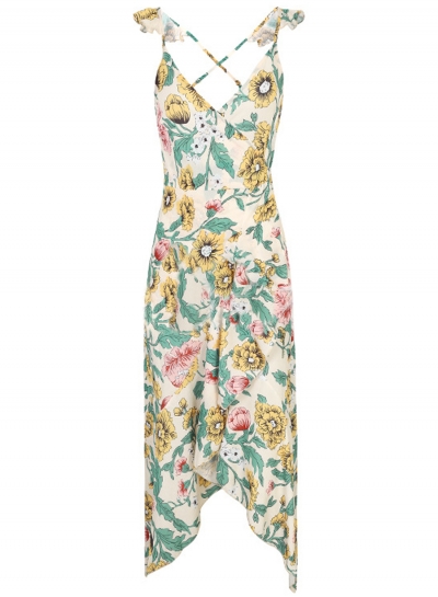 Summer Sexy Floral Print Spaghetti Strap High Waist High Low Dress YOUYOUFASHIONEC.com