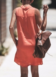 Summer Loose Turn-Down Collar Button Down Dress With Pockets