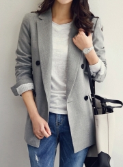 Casual Long Sleeve Turn-Down Collar Slim Solid Pockets Suit Blazer