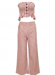 2 Piece Striped Chest Wrapped Crop Top Wide Leg Pants