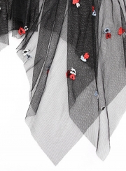 Casual Embroidered Elastic Waist Irregular Mesh Skirt
