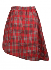 Casual Elastic Waist Button Down Irregular Plaid Skirt