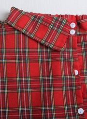Casual Elastic Waist Button Down Irregular Plaid Skirt