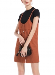 Casual Single-Breasted Solid Color A-line Loose Suspender Dress
