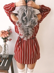 Sexy Striped Off Shoulder Long Sleeve Loose Mini Dress