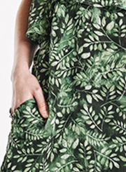 Chiffon Floral Print Off Shoulder Short Sleeve Loose A-line Midi Dress