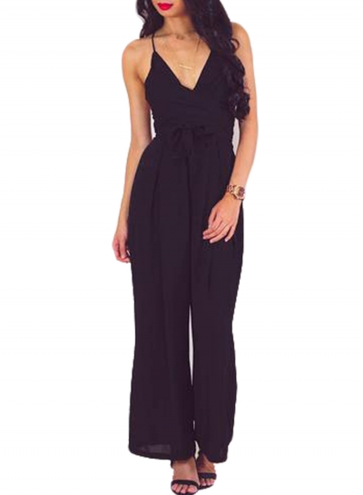 Apricot Wrap and Tie Sexy Open Back Jumpsuit STYLESIMO.com