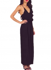 Apricot Wrap and Tie Sexy Open Back Jumpsuit