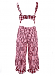 V Neck Sleeveless Backless Bow Tie Wide Leg Plaid Jumpsuit