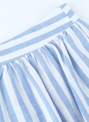 Casual Striped High Waist Irregular Ruffle Slit A-line Skirt