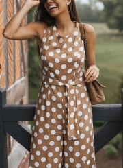 Sleeveless Round Neck Wide Leg Polka Dot Jumpsuit