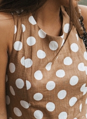 Sleeveless Round Neck Wide Leg Polka Dot Jumpsuit