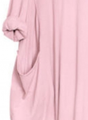 Solid Oversized Round Neck Long Sleeve Loose Pockets Dress