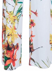 Summer Floral Printed Spaghetti Strap V Neck Wide Leg Jumpsuit