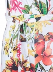 Summer Floral Printed Spaghetti Strap V Neck Wide Leg Jumpsuit