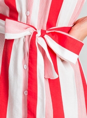 Summer Striped Off The Shoulder Bow Tie Button Down A-line Mini Dress