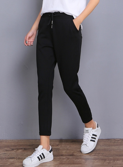 Casual Waist Drawstring Solid Color Pencil Pants With Pockets YOUYOUFASHIONEC.com