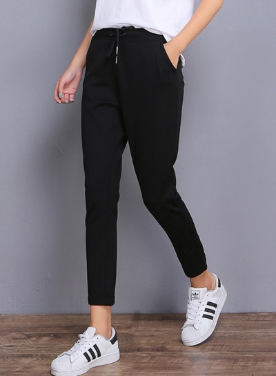 Casual Waist Drawstring Solid Color Pencil Pants With Pockets STYLESIMO.com