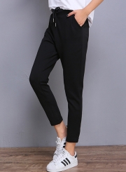 Casual Waist Drawstring Solid Color Pencil Pants With Pockets