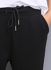 Casual Waist Drawstring Solid Color Pencil Pants With Pockets