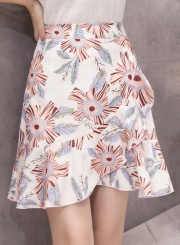 Summer Floral Print High Waist A-line Bodycon Fishtail Skirt