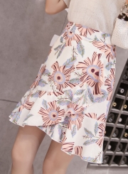 Summer Floral Print High Waist A-line Bodycon Fishtail Skirt