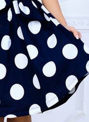 Sleeveless Round Neck Polka Dot Swing Mini Dress With Belt