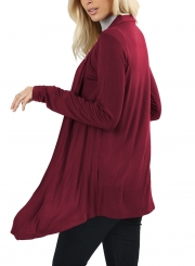 Casual Long Sleeve Open Front Solid Color Long Cardigan