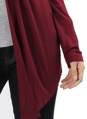 Casual Long Sleeve Open Front Solid Color Long Cardigan