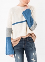 Colorful Long Sleeve Round Neck Loose Pullover Sweater