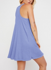 Summer Concise Loose Solid Sleeveless Round Neck A-line Mini Dress