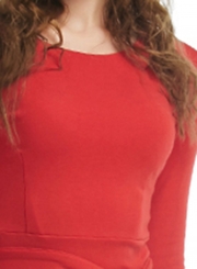 Red Long Sleeve Round Neck Slit Slim Dress With Belt