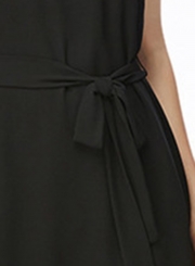 Sleeveless Black Chiffon Dress With Belt